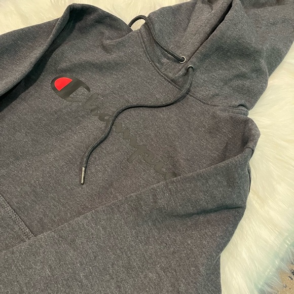 CHAMPION NEW Men's Powerblend Script Logo Hoodie Sweatshirt Grey Medium - Picture 8 of 8